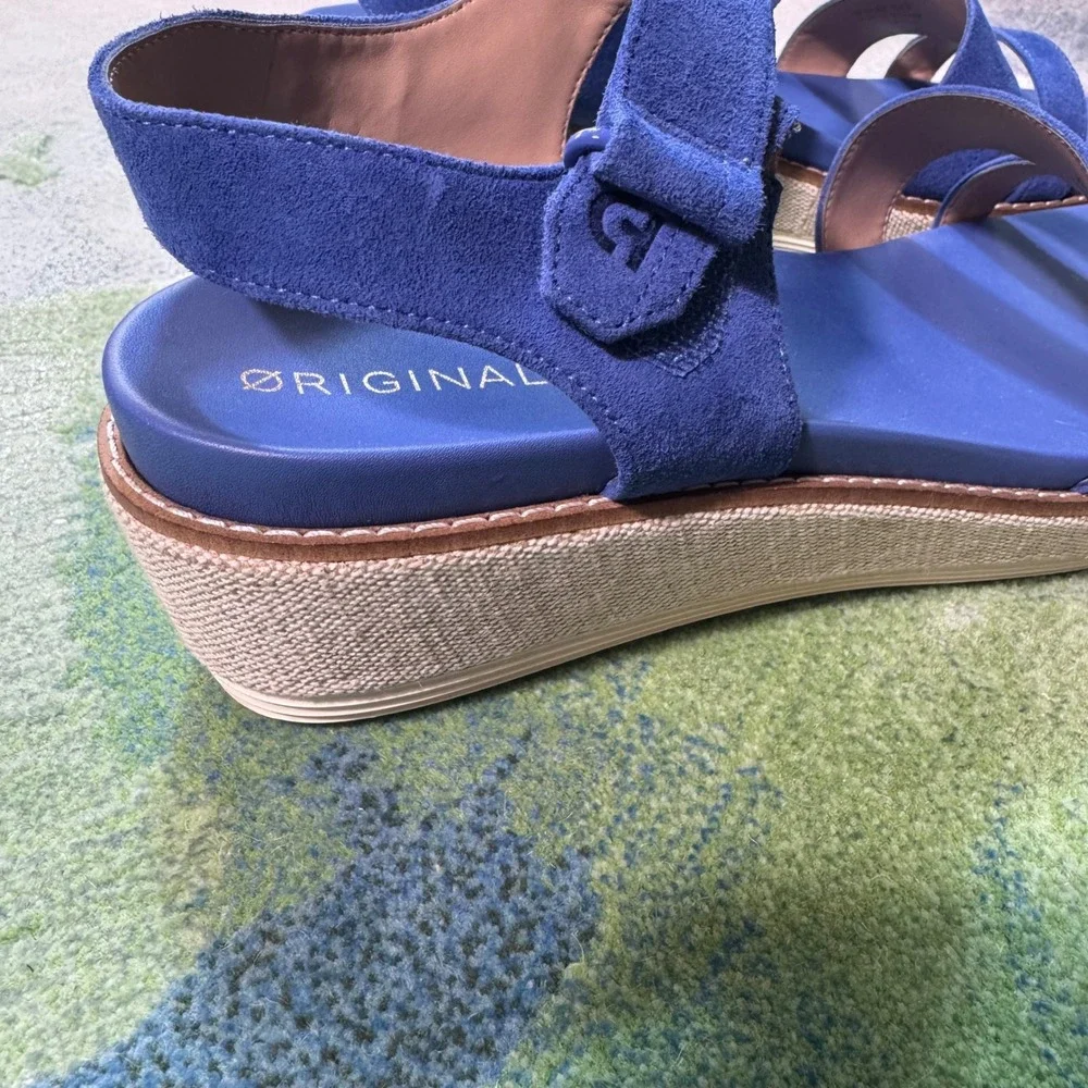 Cole Haan OriginalGrand Blue Suede Platform Wedge Sandals W32542 Womens 8.5 B